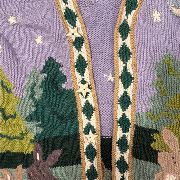 Storybook Med Handknit Purple Bunny Cardigan - Picture 3 of 8
